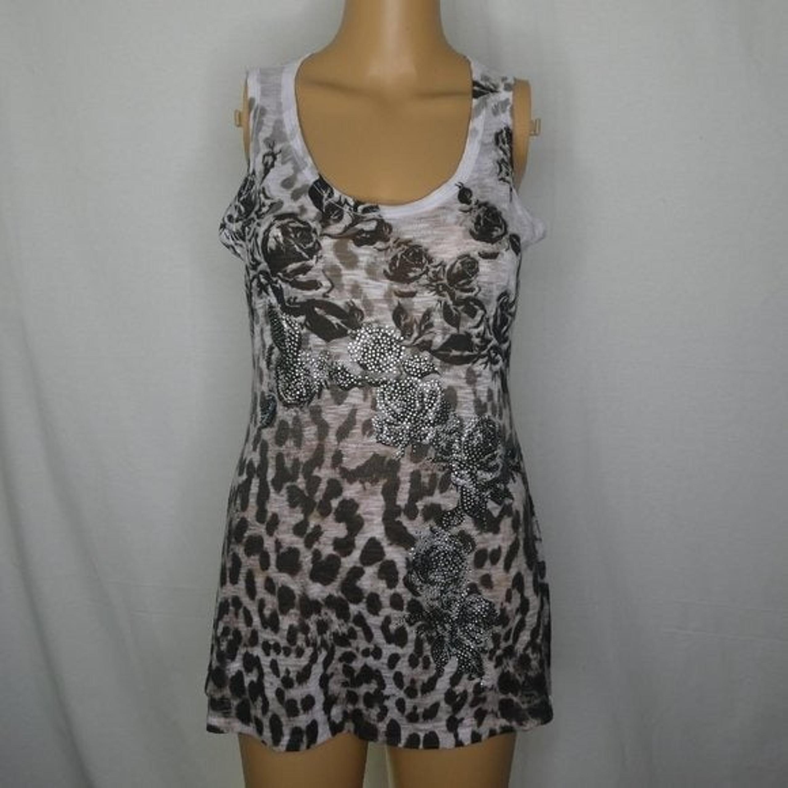 Cache Cheetah Print Floral Beaded Tank S