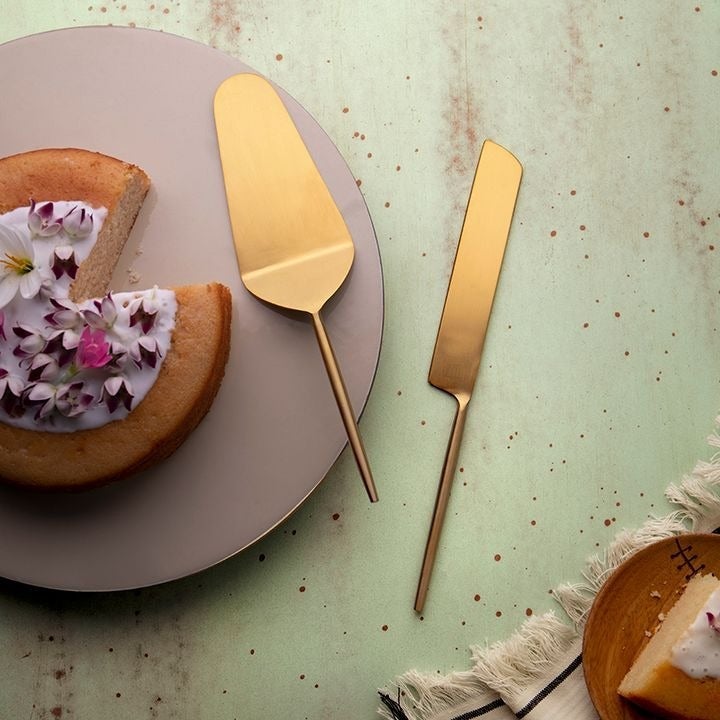 Gold Cake Cutting Set with Pie Server for Wedding and Celebrations