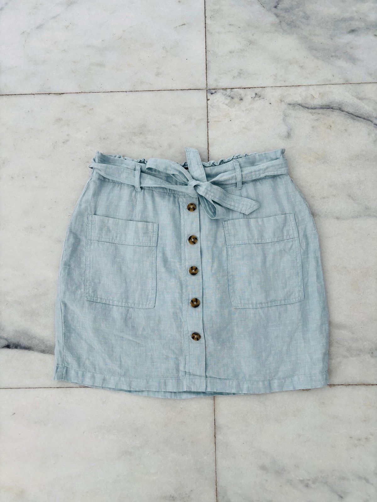 Jones New York Skort Baby Blue 100% Linen Button Front Pockets Womens Medium Y2K