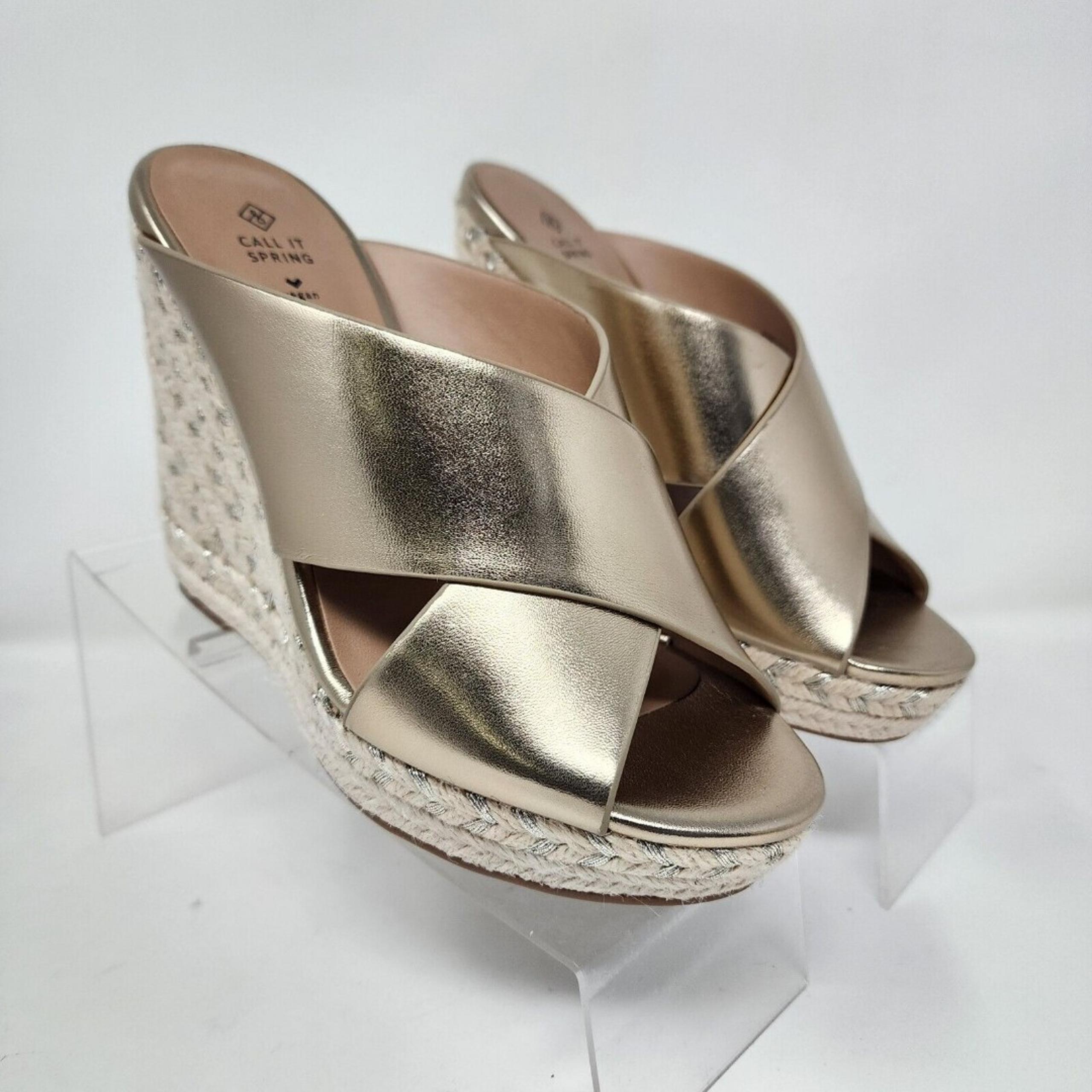 Call It Spring Wedge Platform Shoes Womens Gold Andrusha Peep Toe Casual Comfort
