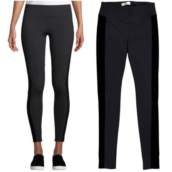 Anatomie Riley Fleece-Lined Velvet Side Stripe Mid-Rise Leggings in Black Size S