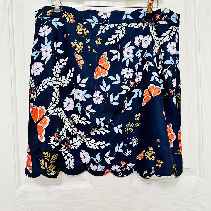 TED BAKER LONDON SCALLOPED FLORAL FAUX WRAP SKIRT SZ 10