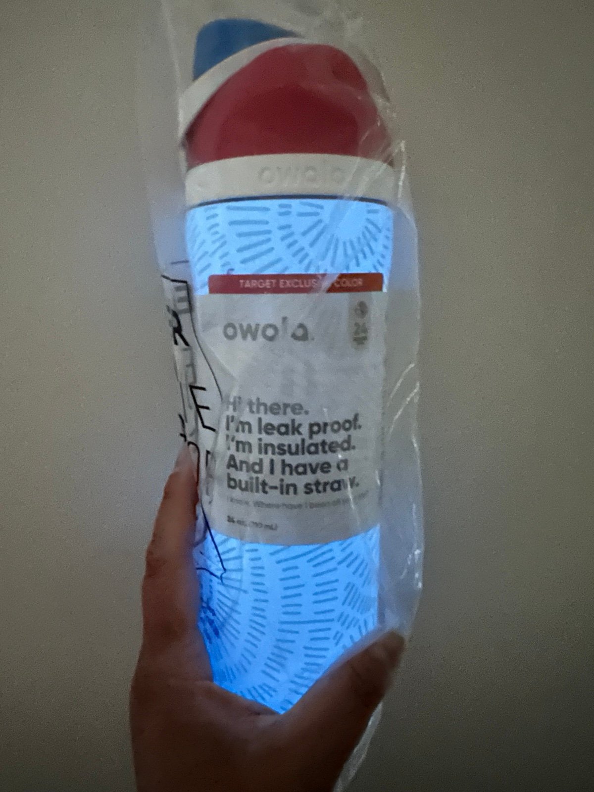 Owala glow in the dark 24oz fireworks bottle red white and boom
