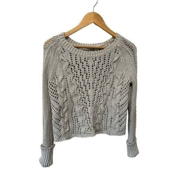 Free People Gray Cable Knit Unique Open Back Detail Size XS Fisherman Grandpa