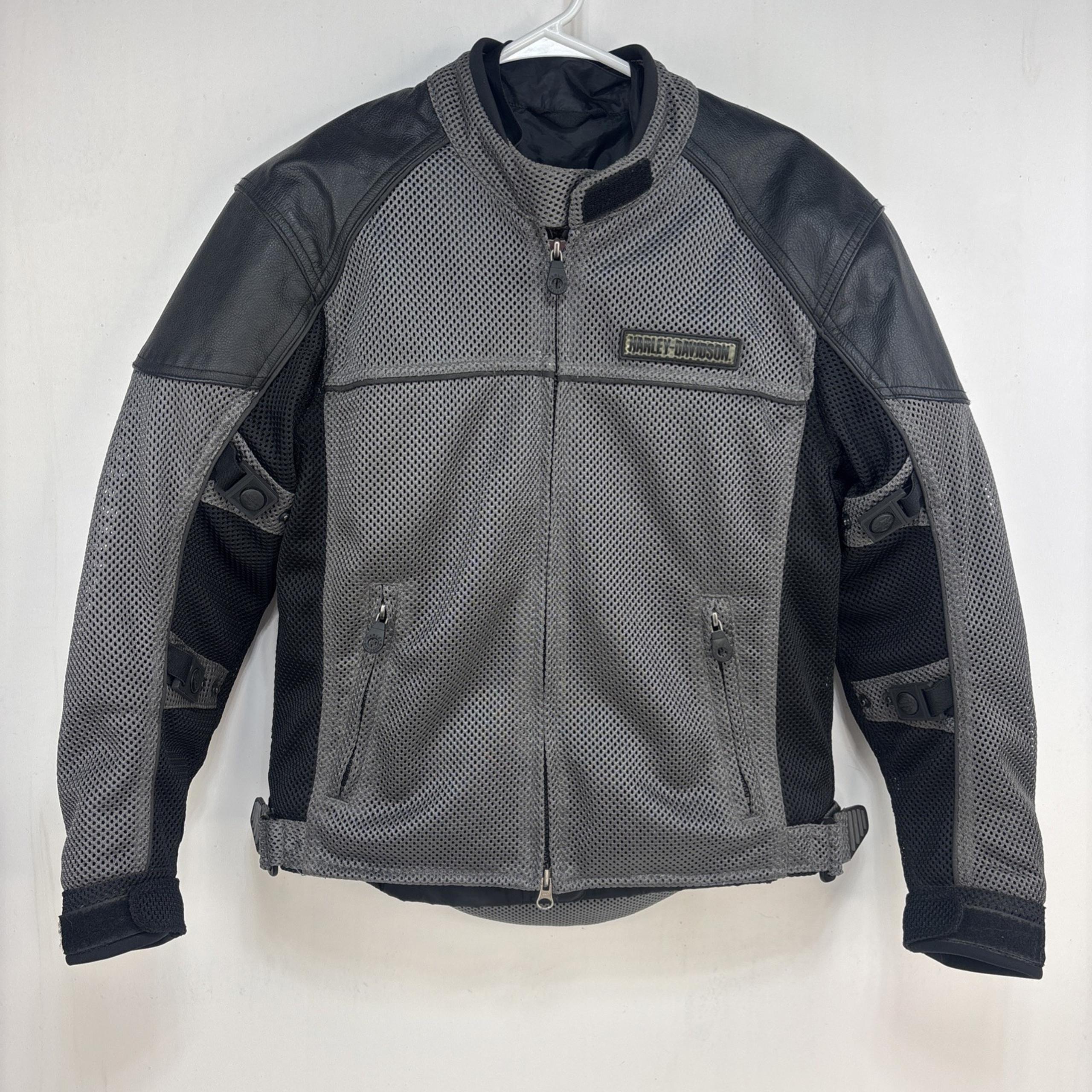 Harley Davidson Womens M Armored Riding Jacket Gray Mesh Leather W/ Liner Jacket - Harley-Davidson