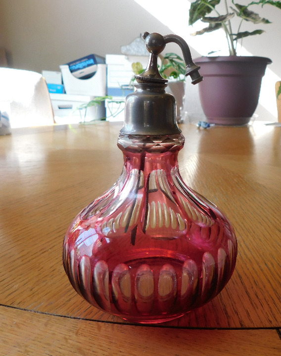 Pink Cut shops to Clear Glass Bottle with Broken Fitting
