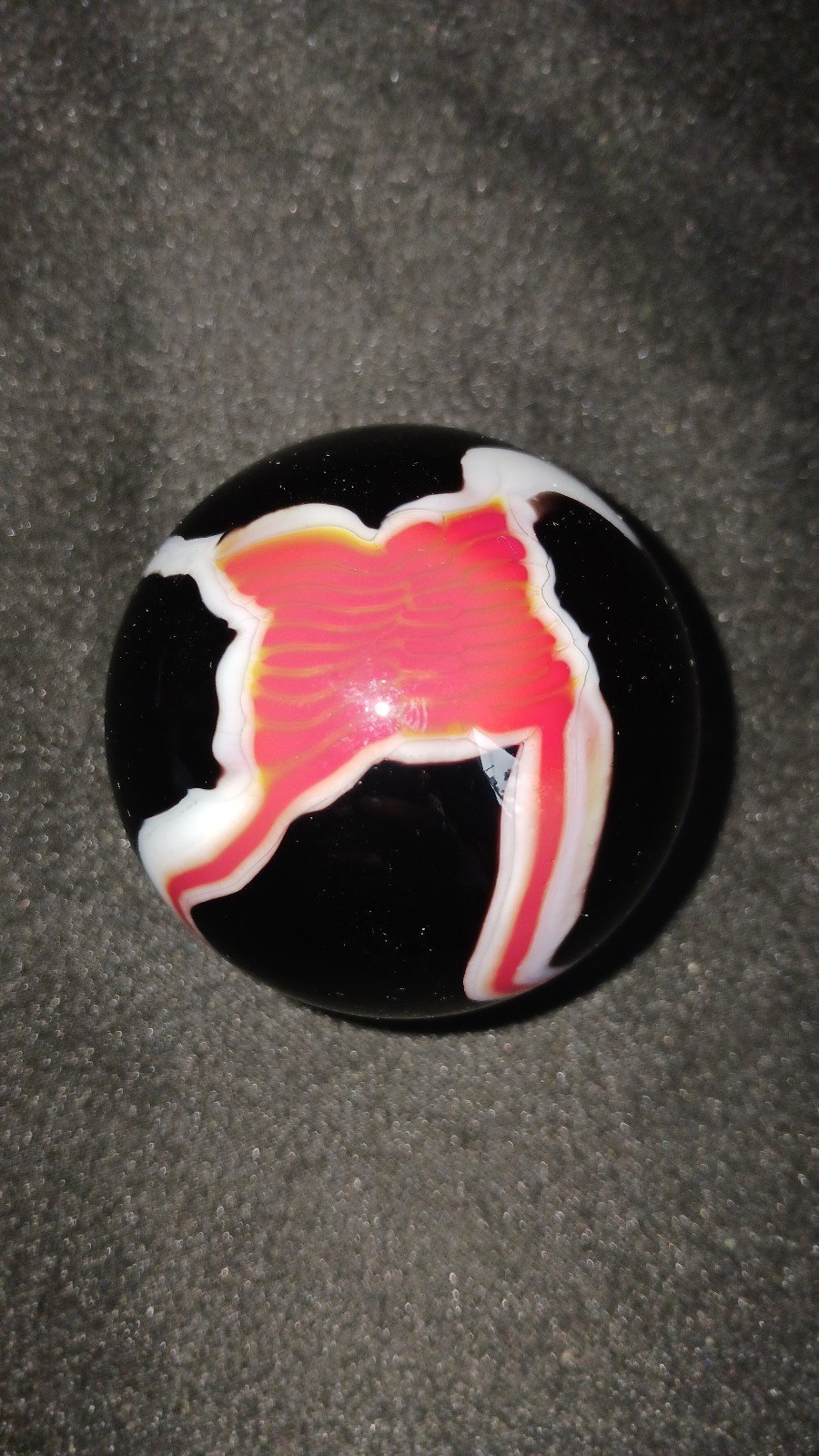 Art Glass Marble Paperweight 2 Black White Red
