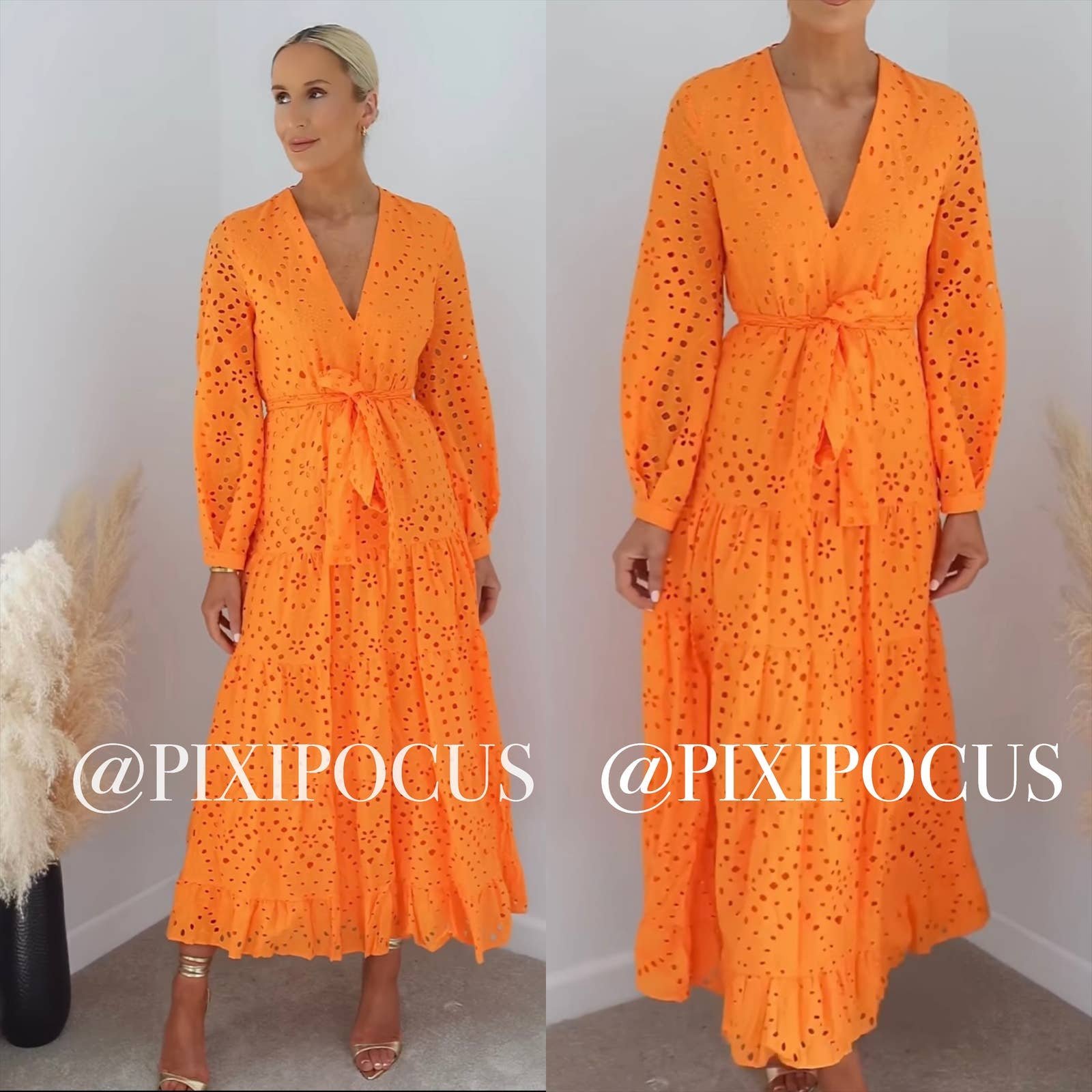 ZARA BELTED EYELET EMBROIDERED MIDI DRESS ORANGE XL ** PRICE FIRM **