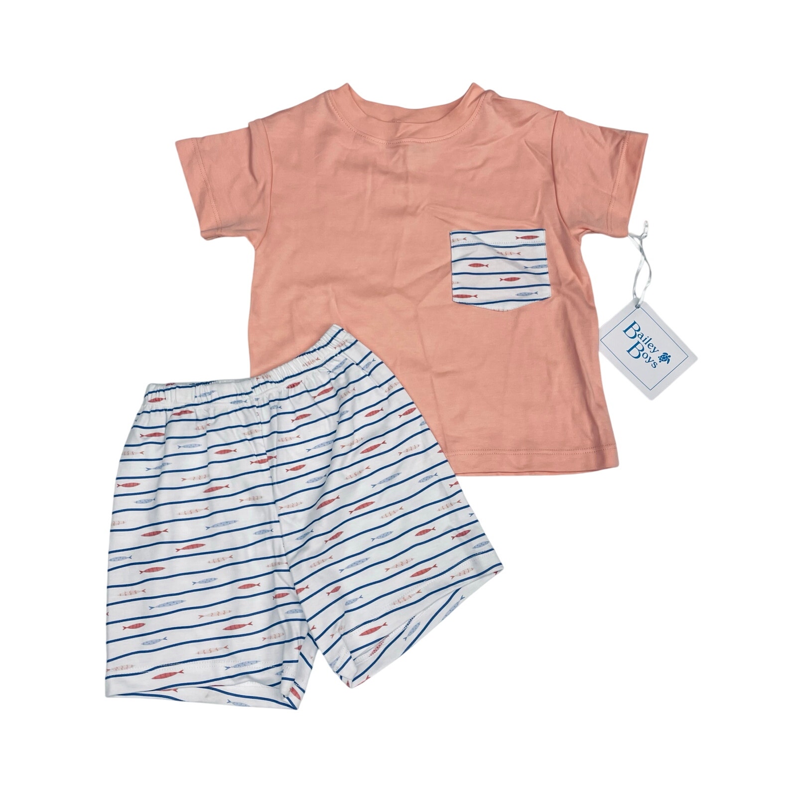 NWT Bailey Boys 12M Striped Fish Boys Knit Short Set