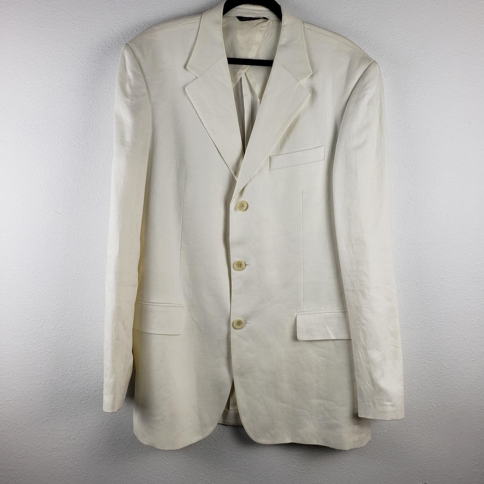 Perry Ellis Men's Size 44 100% Linen Twill Suit Jacket Blazer Ivory Cream New