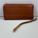 Lauren Ralph Lauren Wristlet Wallet Brown Croc Embossed Leather Zip Around