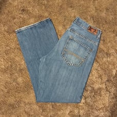 Vintage Y2K X2 Baggy Distressed Skater Bootcut Loose Fit Jeans Blue 33 x 32