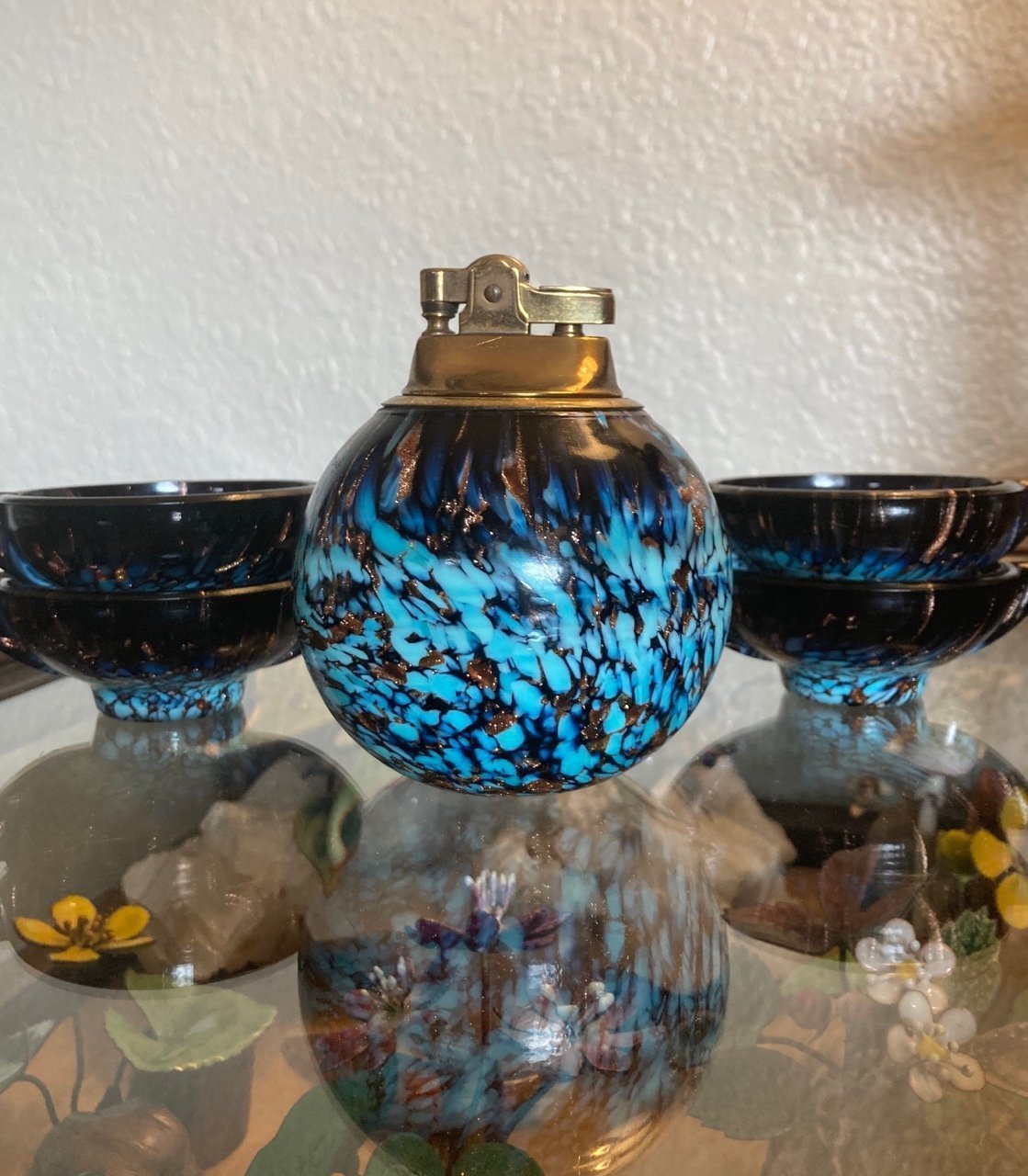 VTG Murano glass orb table lighter & ashtray set Vincenzo Nason / Weil