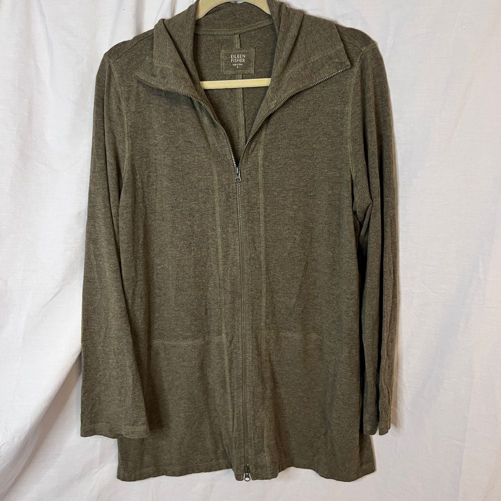 Eileen Fisher Green Viscose Spandex Zip Up Tunic Jacket Women's Size Large