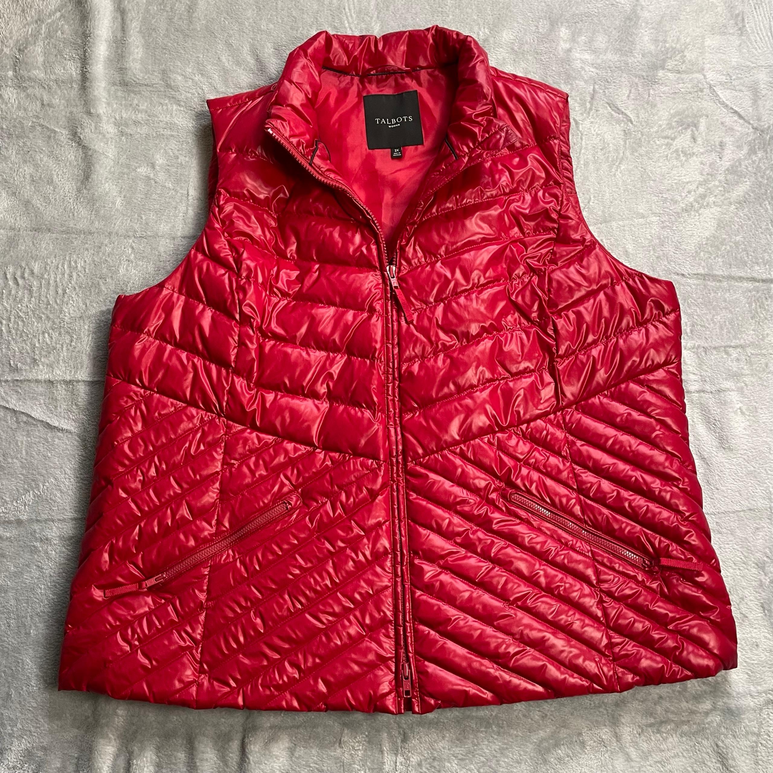 Talbots Vest 2X Woman Down Insulated Puffer Full Zip Red