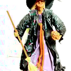 Paper Mache Halloween Creepy Wicked Witch Straw Hair Broom 14 Tree Topper
