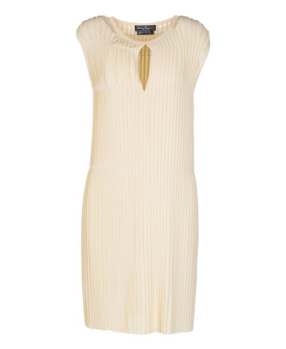 Salvatore Ferragamo Women’s Beige Sleeveless Pleated Dress