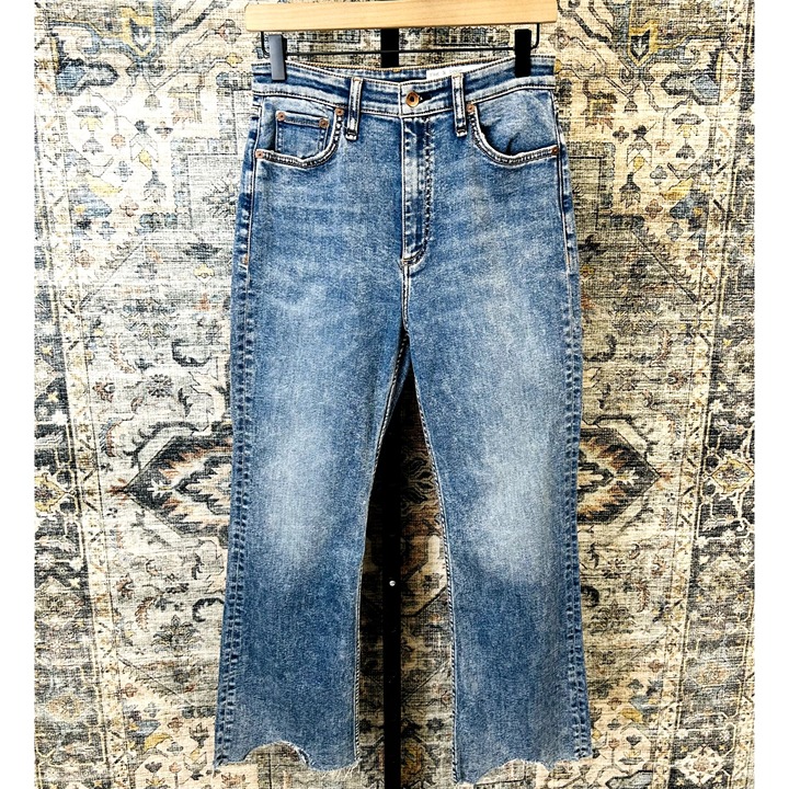Rag & Bone Casey High Rise Flare Jeans Size 28 Pebbles Wash Raw Hem Ankle Denim