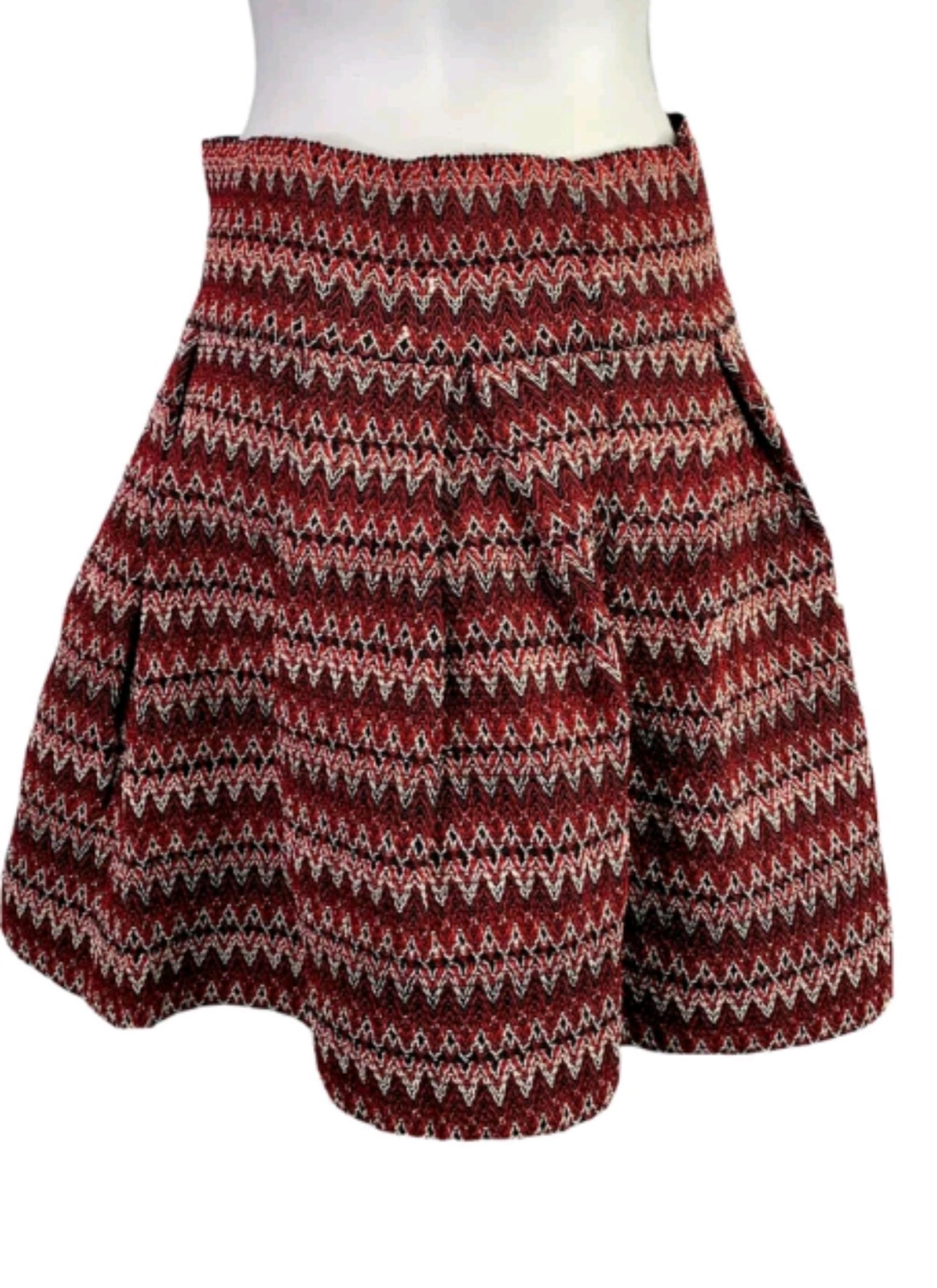 H&M Red Black A-Line Geometric Mini Skirt Women's Size Small