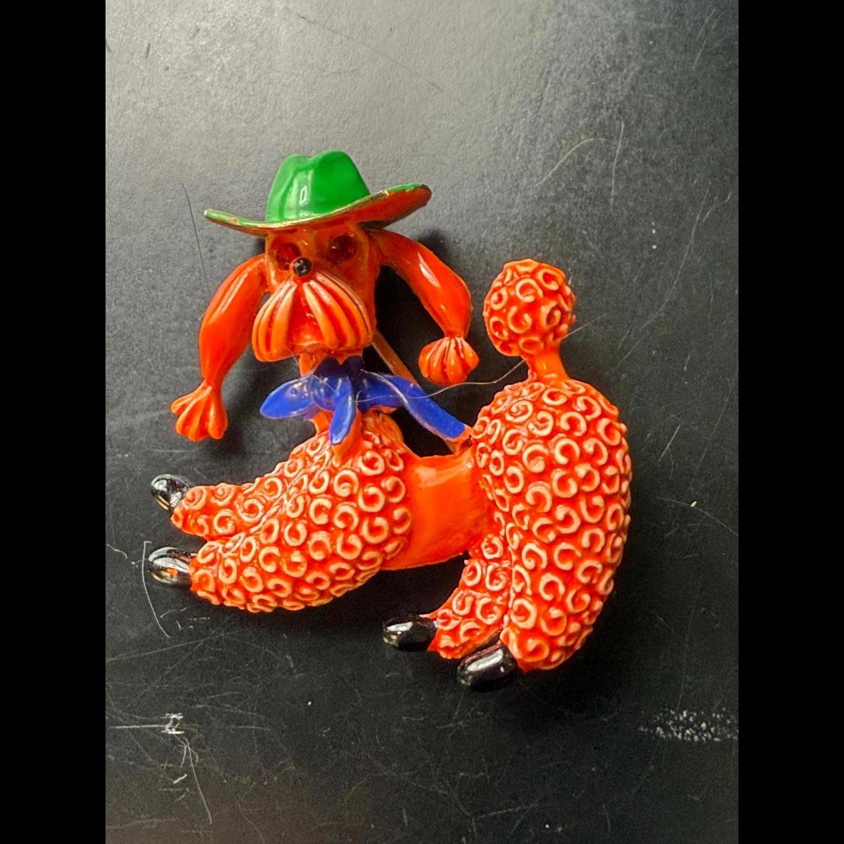 Vintage JJ Jonette Orange Poodle Dog Brooch RARE Excellent Condition