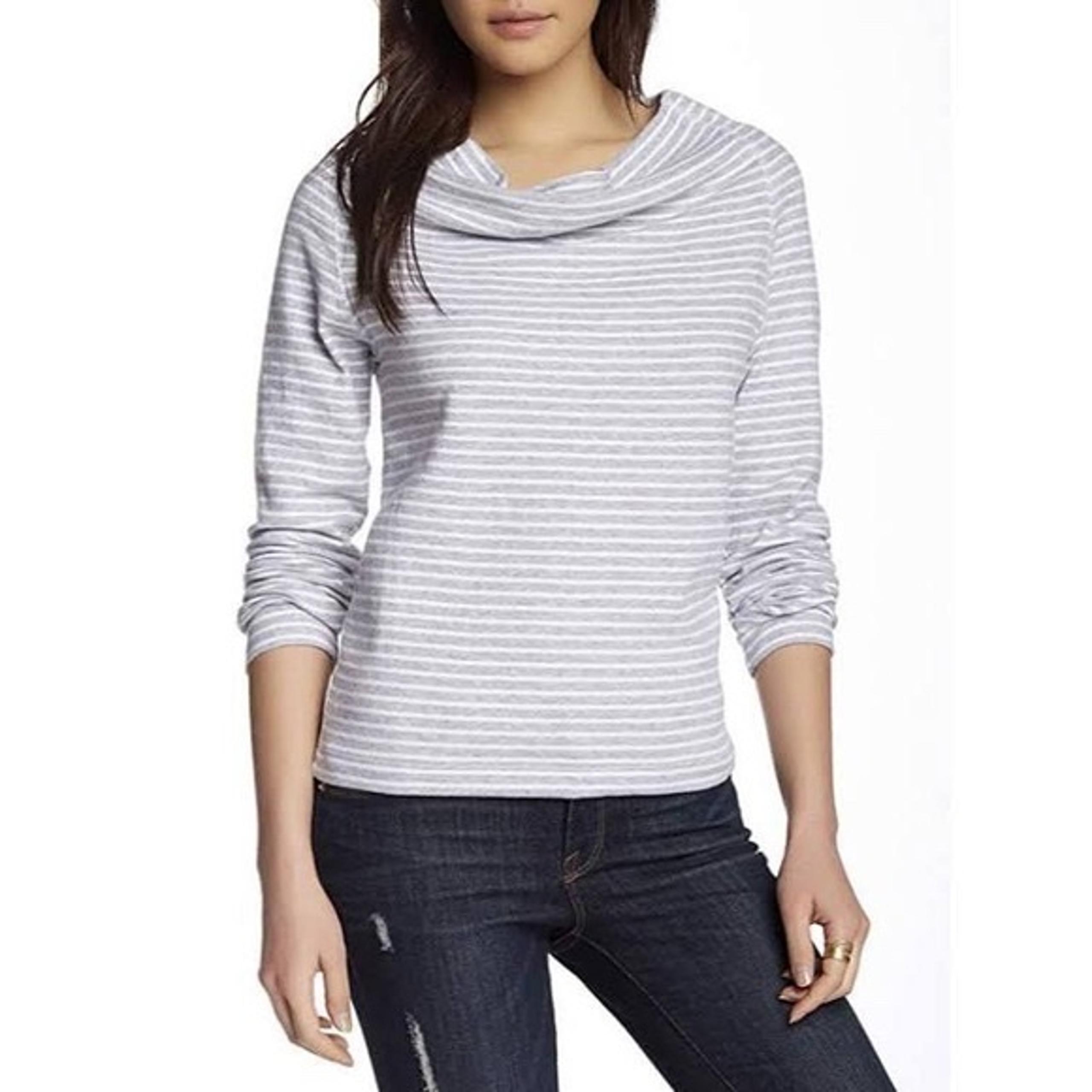 Standard James Perse Women's Striped Cowl Neck Top Knit White Grey Size 2 Med
