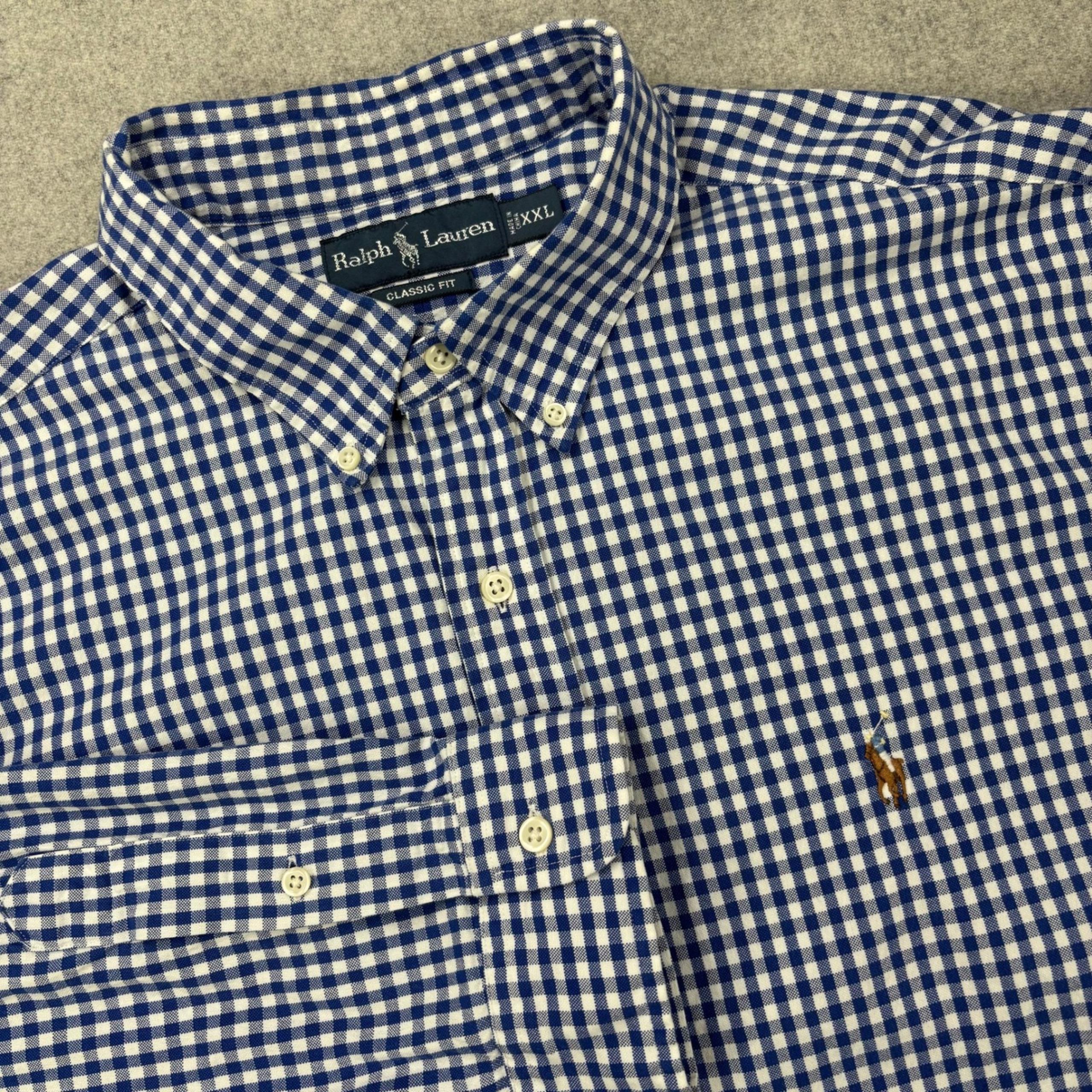 Ralph Lauren Gingham Check Shirt Mens XXL Blue Classic Fit Preppy Flesh Pony