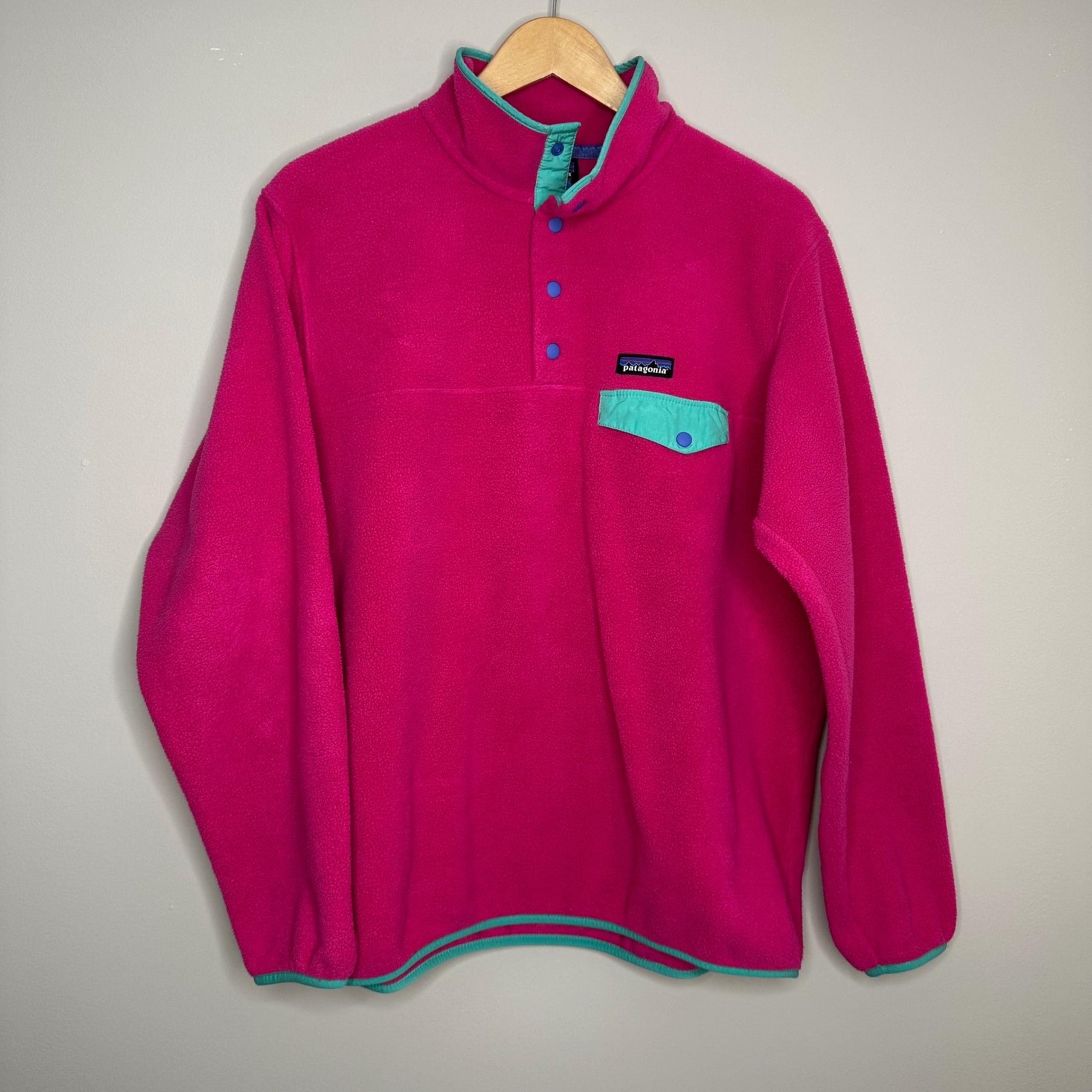 Synchilla Fleece Pullover 1/4 Snap Womens XL Pink Teal Turquoise Retro - Patagonia