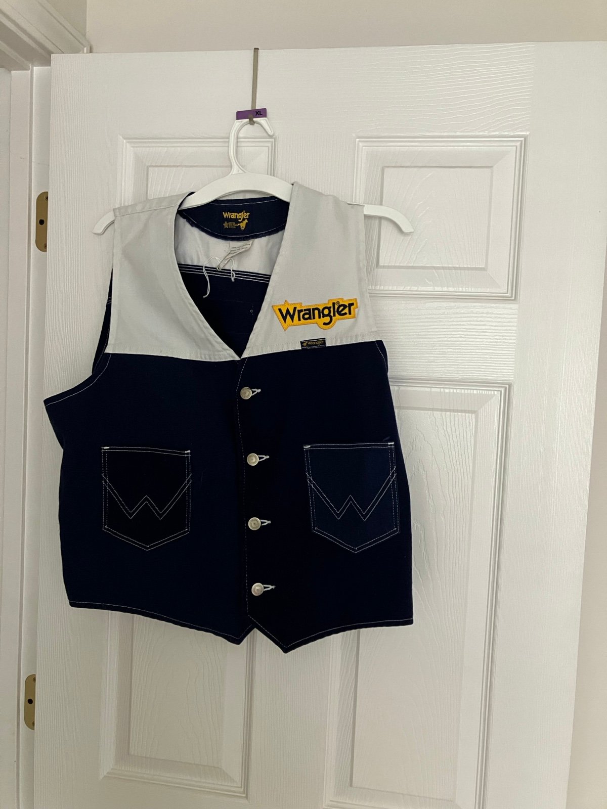 USA Made Vintage 70s Wrangler Men XL Denim Wrangler Patch Cowboy Rodeo Vest