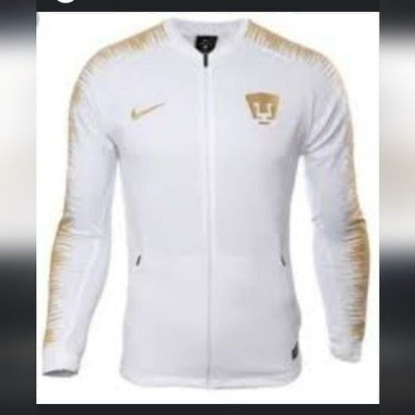 Nike Pumas Authentic Jacket Full Zipper Side Pockets White and Gold Men's Size S