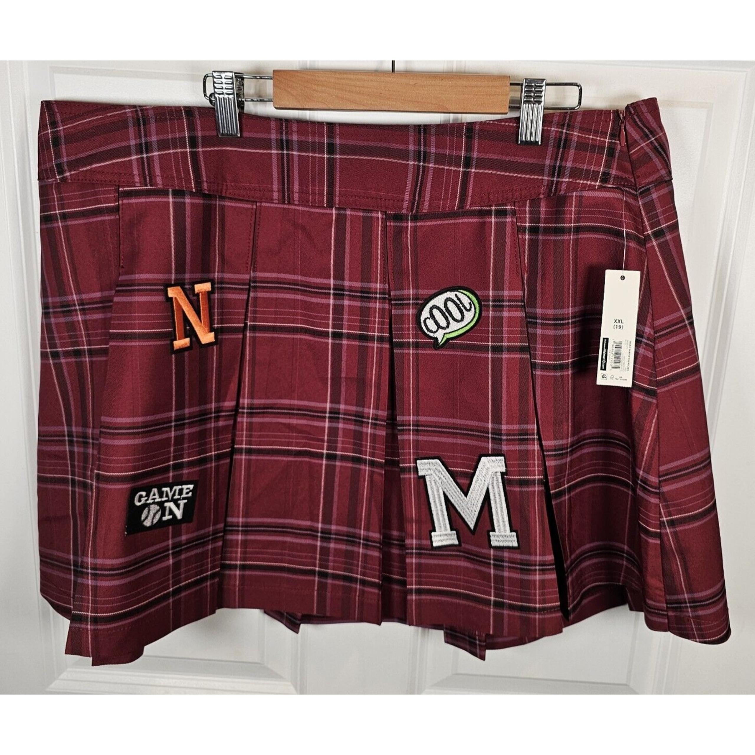 Women's No Boundaries Pleated Skirt XXL 19 Plus Red Plaid Patches Punk NWT NEW