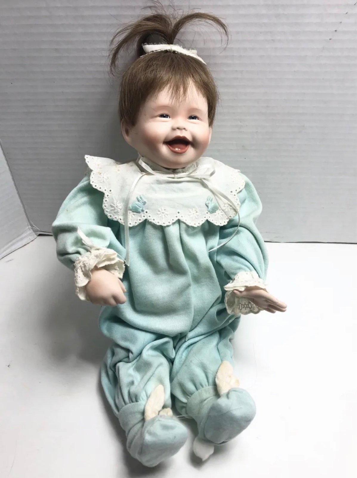 Kathy Hippensteel Baby Porcelain Doll Bunny Rabbit Pajamas Ashton Drake