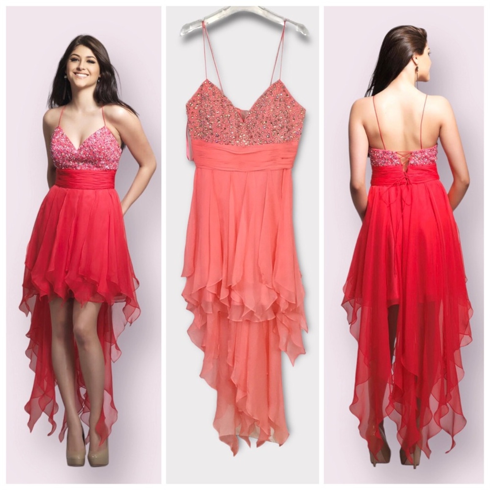 Dave & Johnny NWT Chiffon Embellished Beaded Coral Orange Mini Prom Dress 14