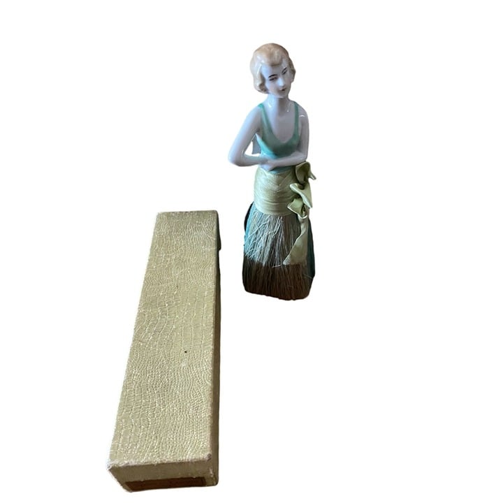 Vintage Porcelain 1920's Art Deco Half Doll Crumb/Brush with Original Box