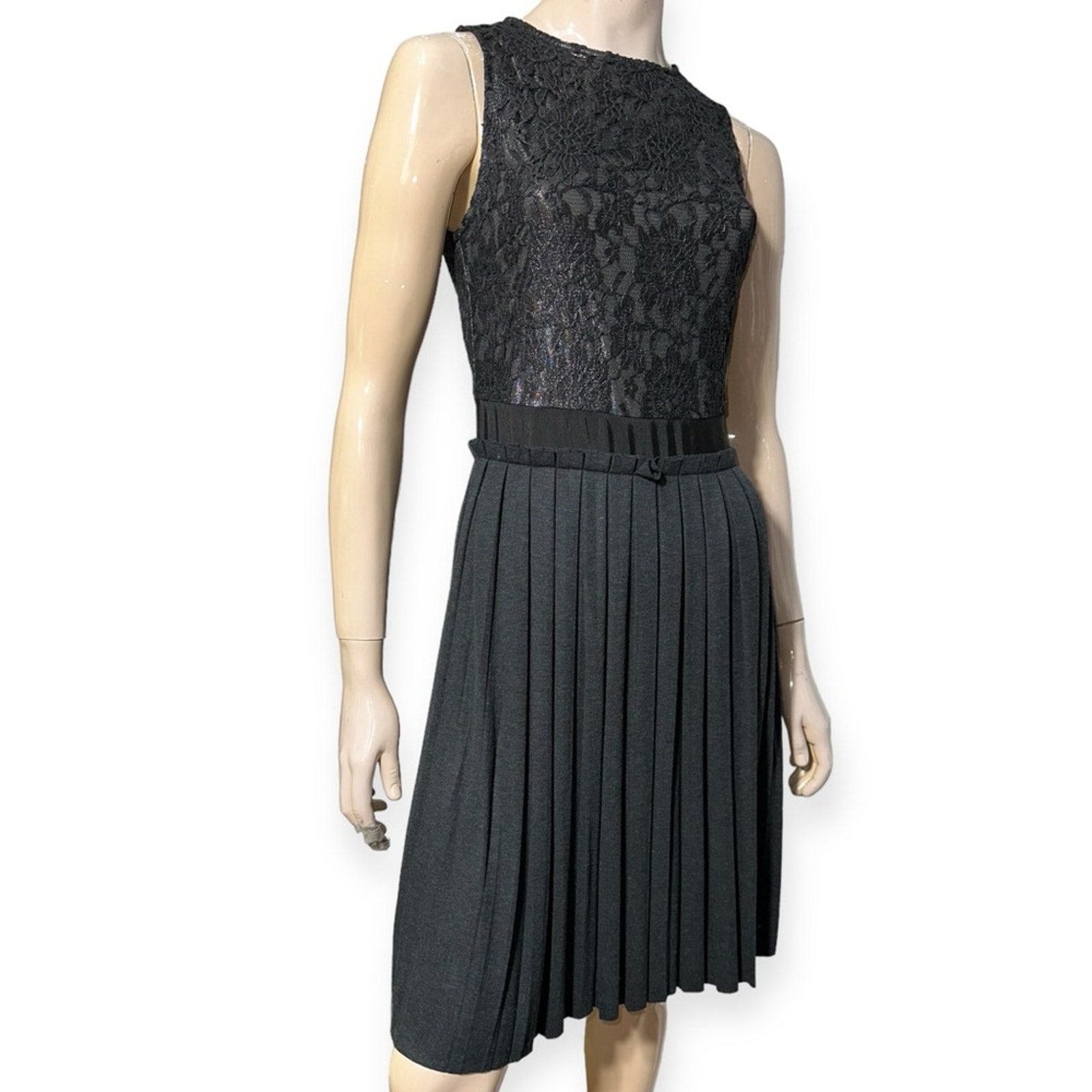 Twenty8Twelve Women’s 4 Black Charcoal Grey Lace Wool Pleated Skirt Tank Dress