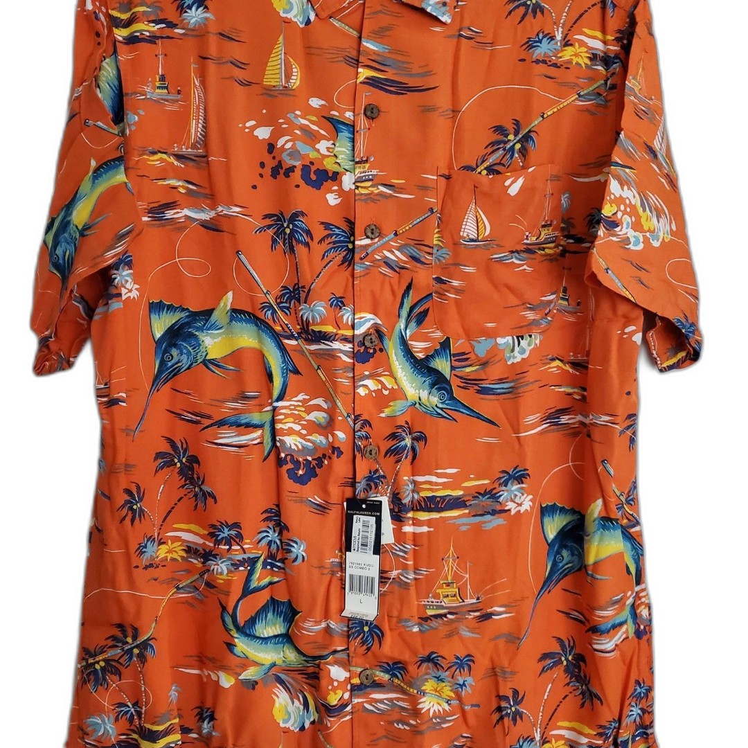 Polo Men's Hawaiian Print Button down Shirt Large New w tags