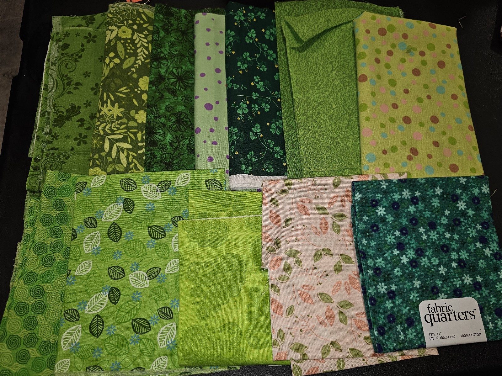 Vintage cotton quilting green fabric remnant lot