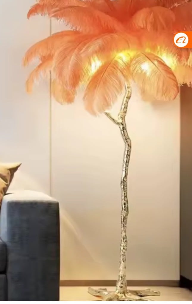 Modern LED Floor Lamp Ostrich Feather Lamp Post-Modern Copper Floor Lights Brass