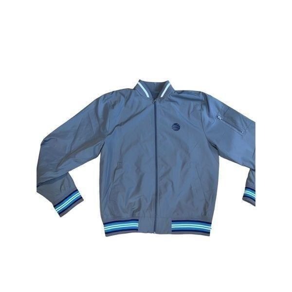New AT&T Bomber Windbreaker Light Members Only Gray & Blue Jacket size Small
