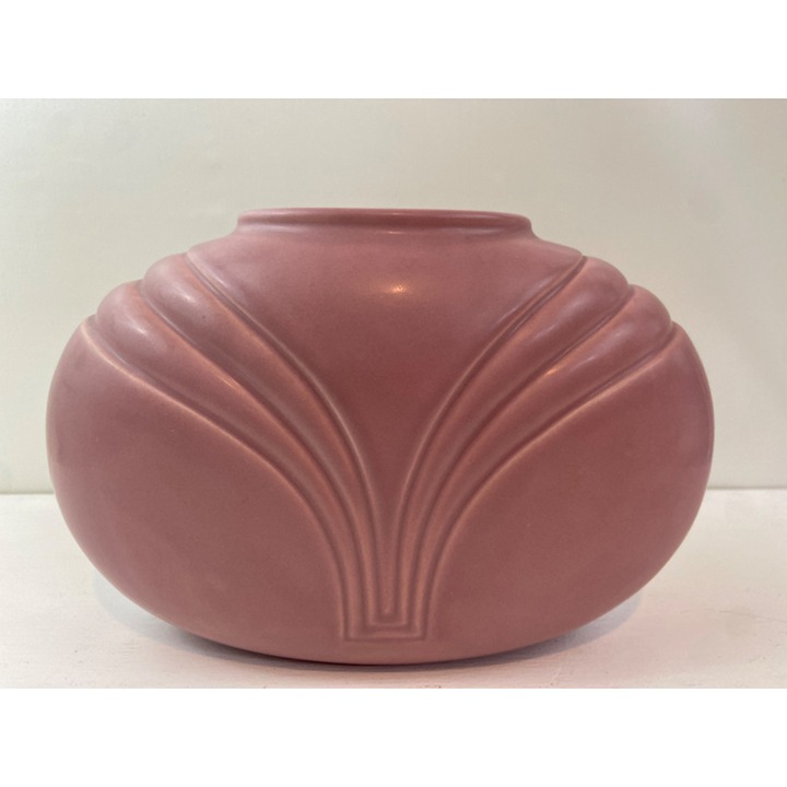 Vintage Haeger Pottery Vase Oval Art Deco Vase Pink Mauve Gloss Large