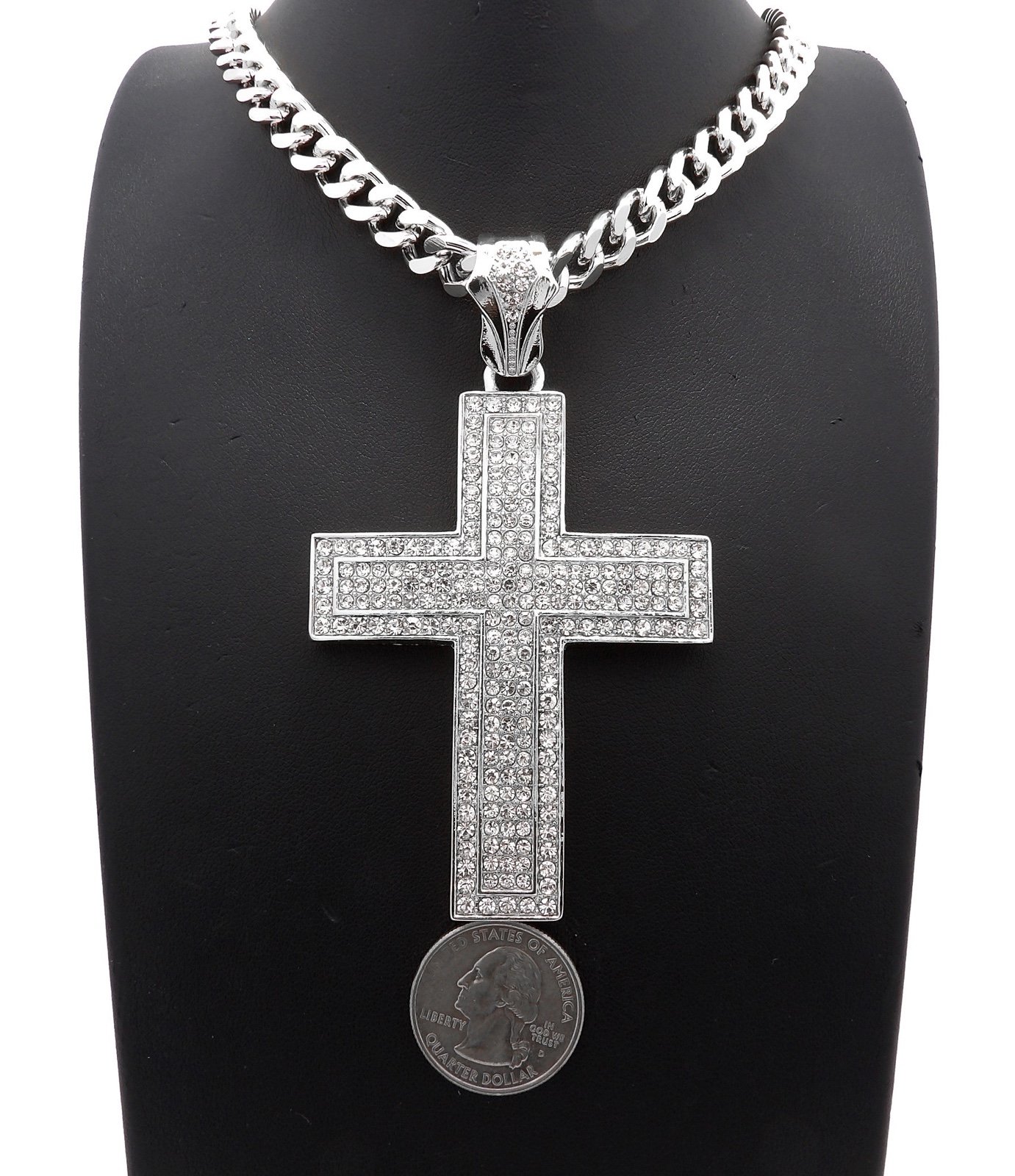NEW ICED BLING CROSS PENDANT & 9mm 24” CUBAN CHAIN