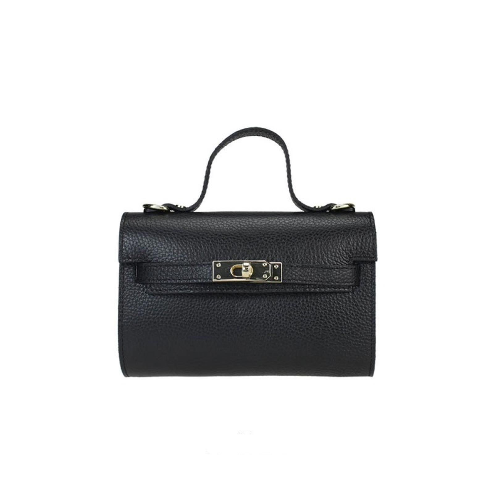 Chic Black Leather Handbag Crossbody with Gold Hardware Made in Italy