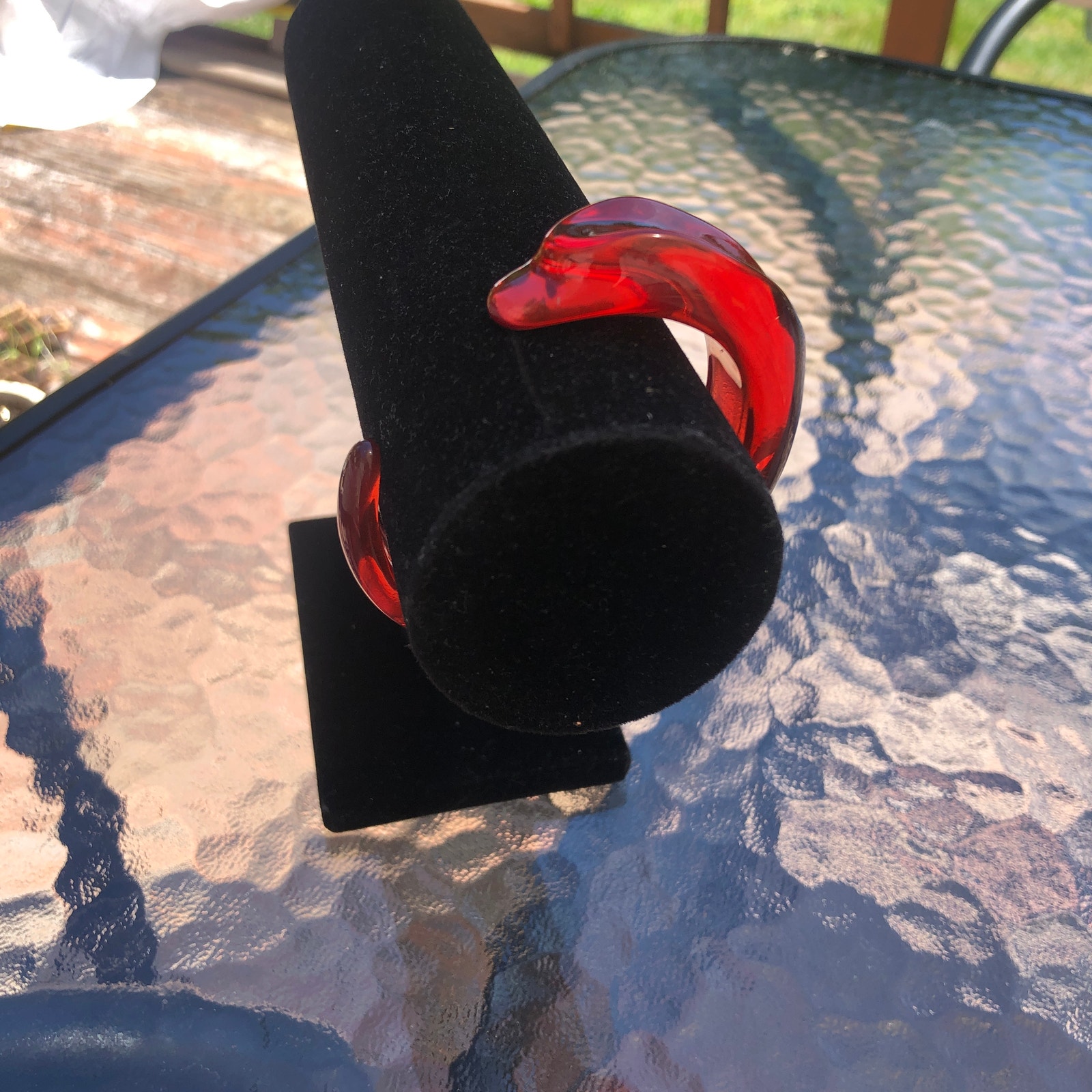 Vintage Women's Red Acrylic Lucite Dolphin Bangle Bracelet