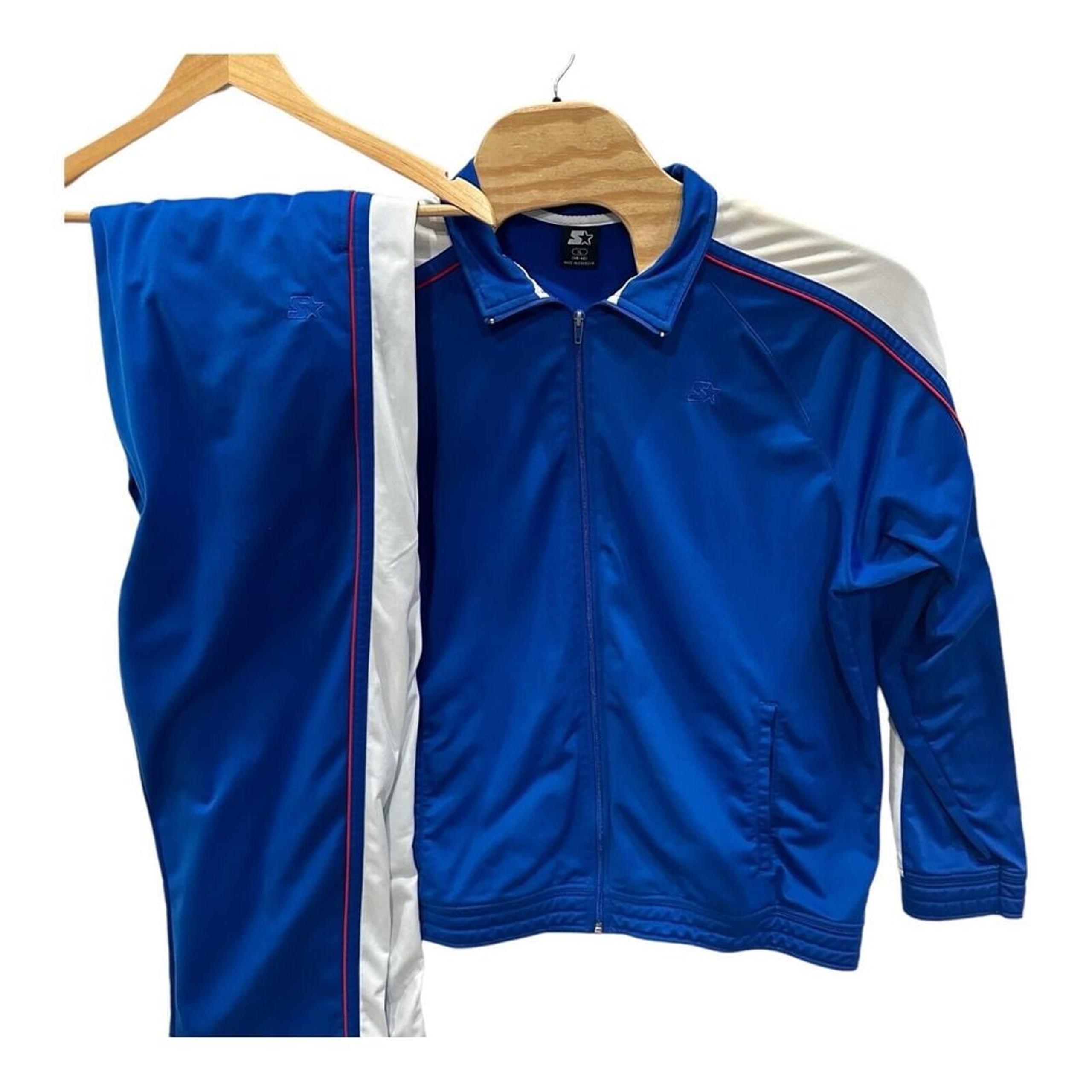 Vtg STARTER Full Zip Track Suit Set XL Jacket Lg Sweatpants Suit Blue Knit