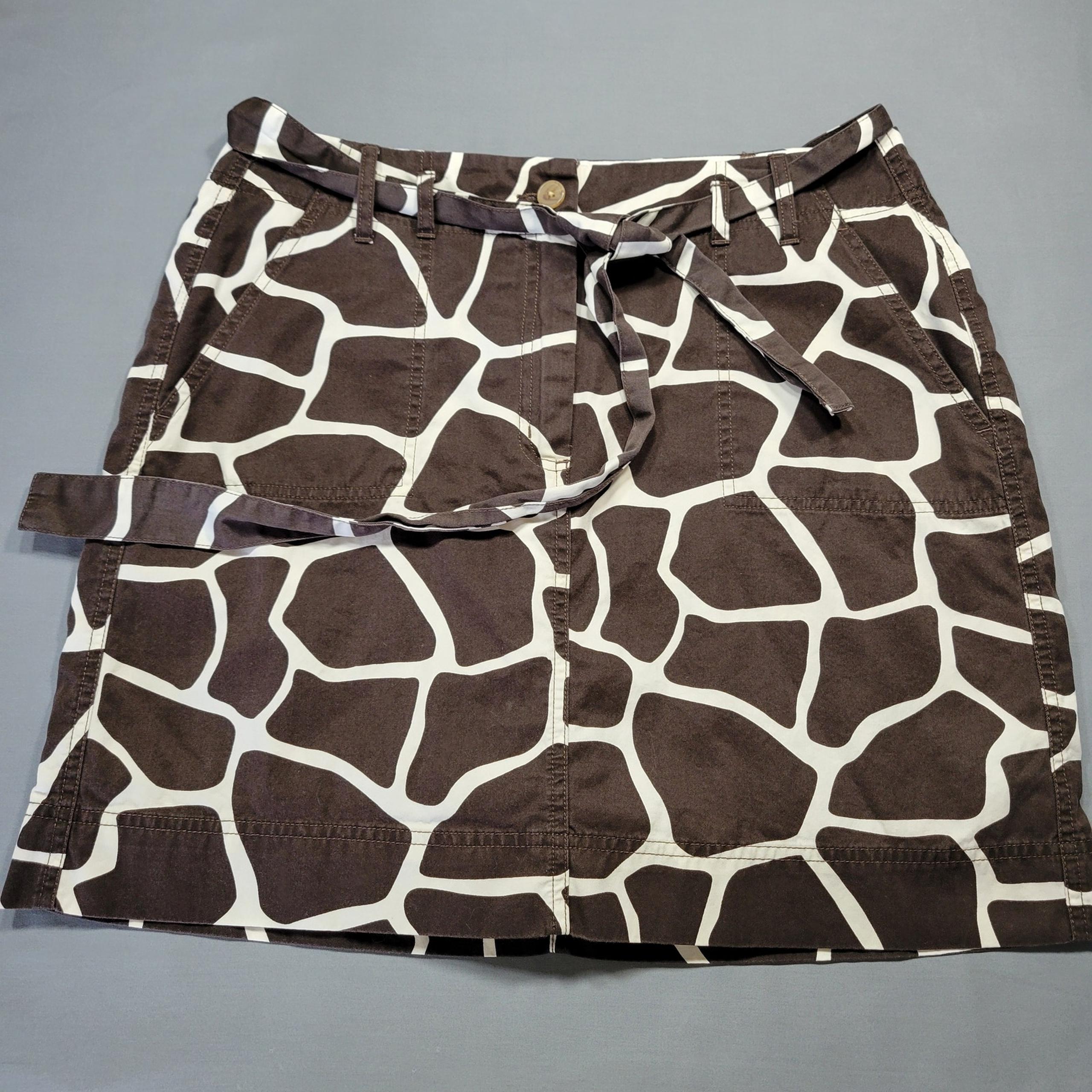 Lands End Skort Mini Skirt Womens Size 12 Brown Giraffe Animal Print Front Tied