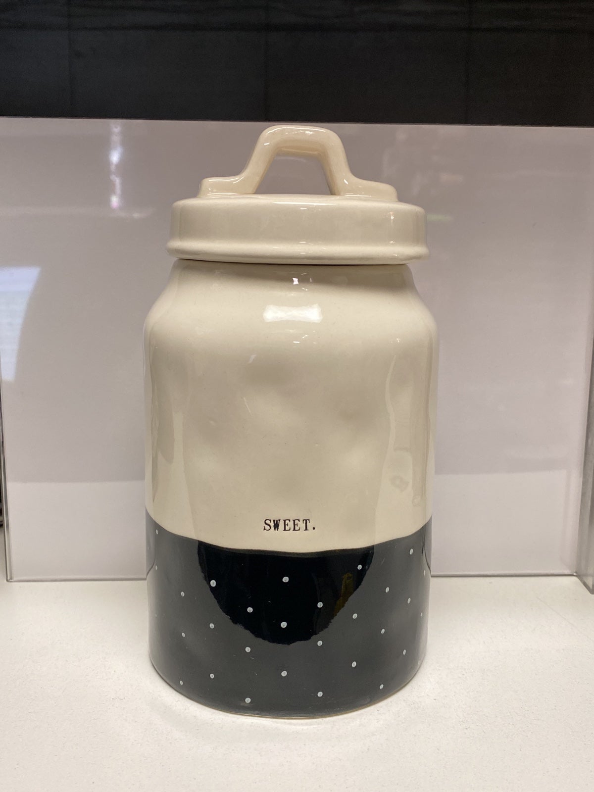 Rae Dunn Black Polka Dot SWEET. Canister