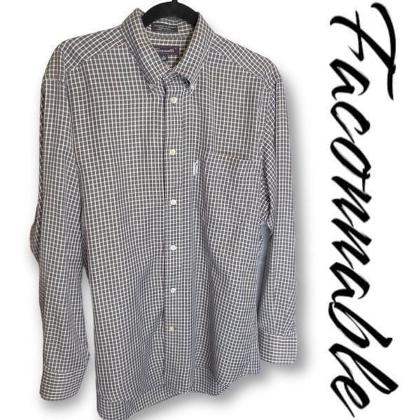 Faconnable Mens Grey White Check Long Sleeve Button Shirt Size 3 15 1/2 R