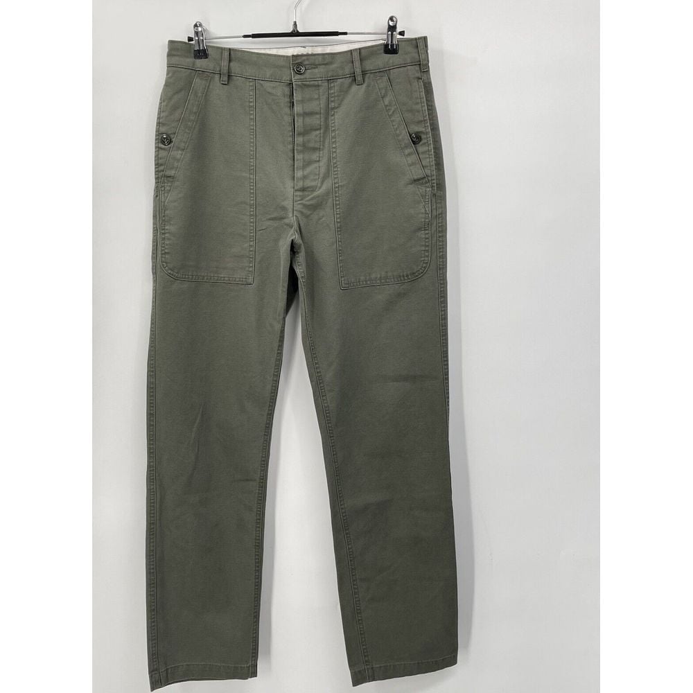 Arbor Collective Relaxed Straight Pants Men 32 Green Button Fly Chino Patch
