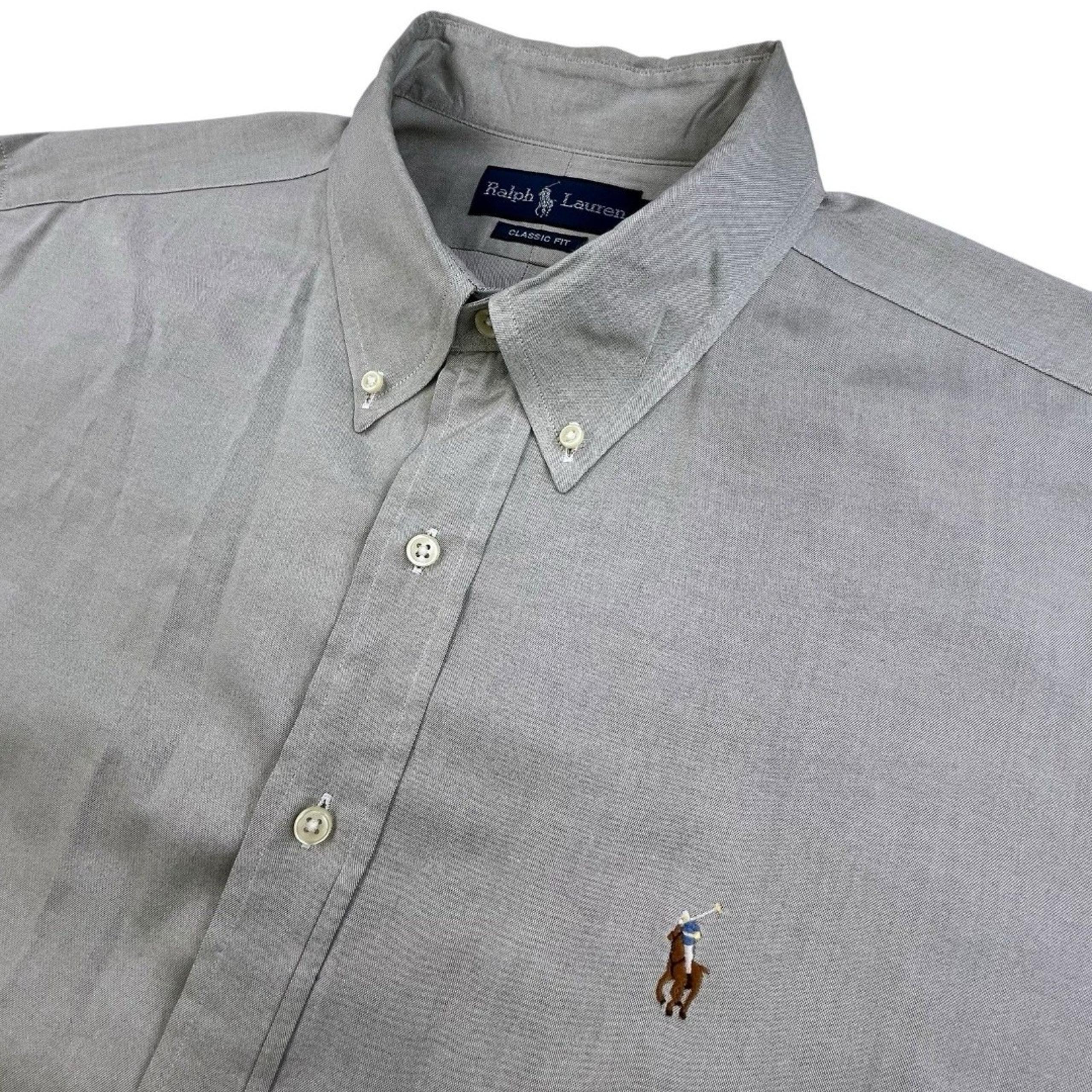 Polo Ralph Lauren Dress Shirt Men 17.5 36/37 Gray Oxford Cotton Classic Fit OCBD