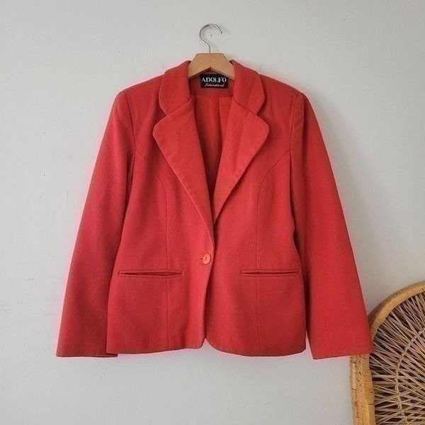 Vintage Adolfo International 100% Wool Red Blazer Jacket 8