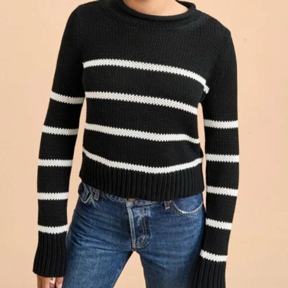 La Ligne mini marina Black and cream roll neck cotton sweater L